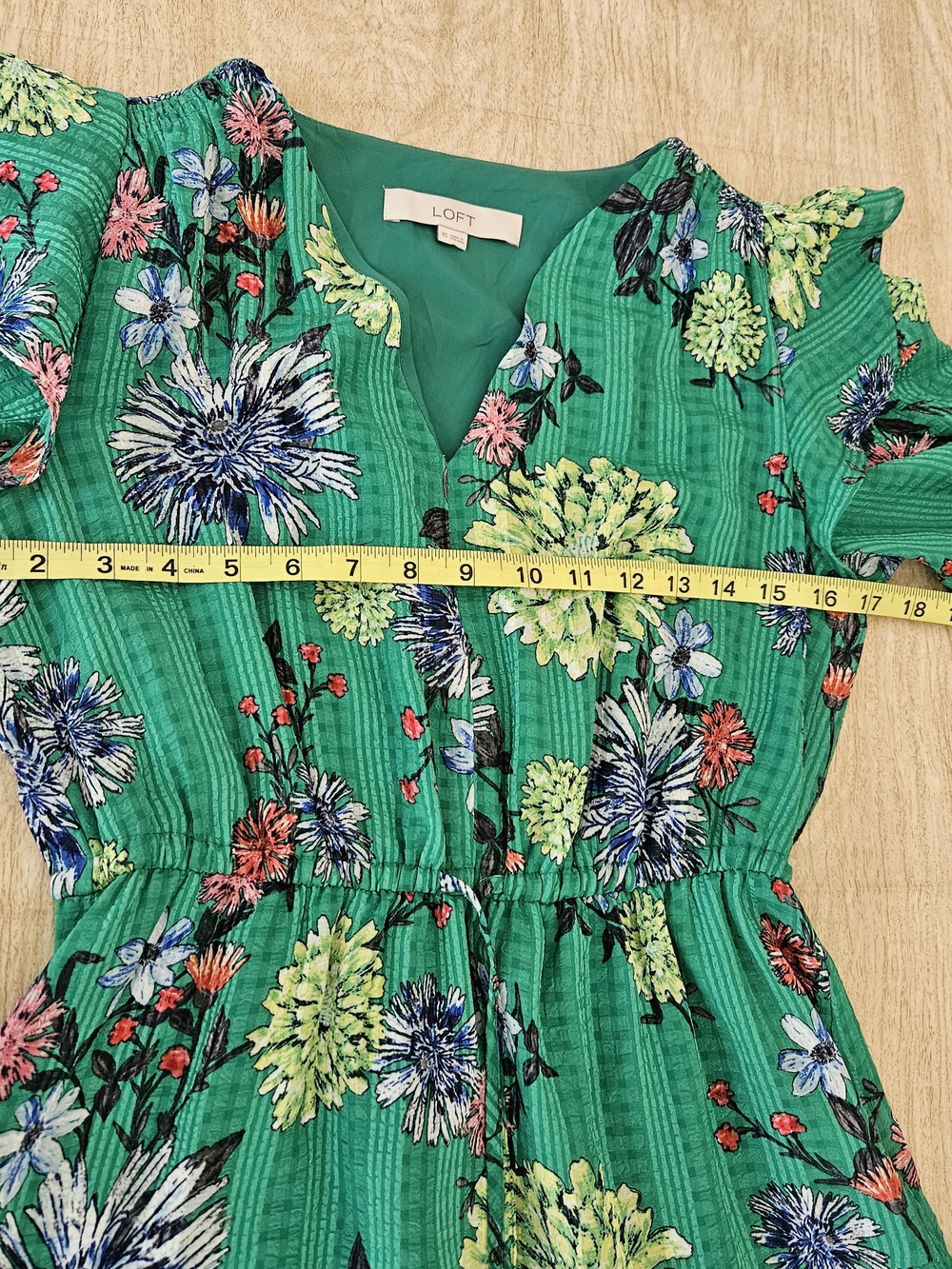 ​LOFT Floral Tiered Midi Dress Green Ruffle Sleeve Size XS - Picture 10 of 16